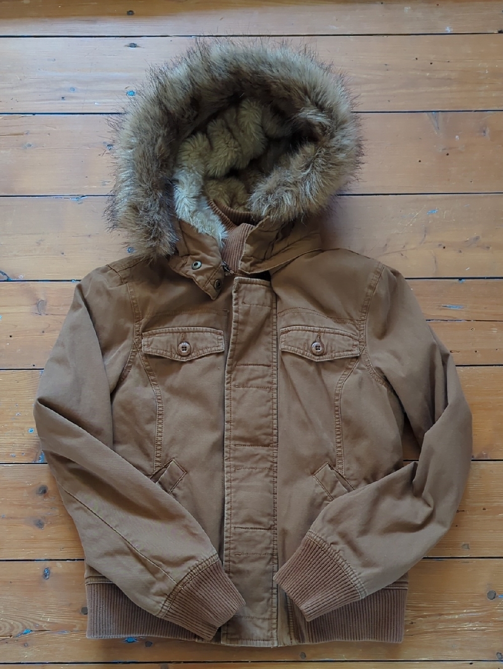 109-TNA Brown Maverick Jacket with Faux Fur Trim And Lining